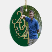 金ゴールドとグリーン卒業クラスの2024写真 セラミックオーナメント (右)