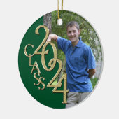 金ゴールドとグリーン卒業クラスの2024写真 セラミックオーナメント (左)