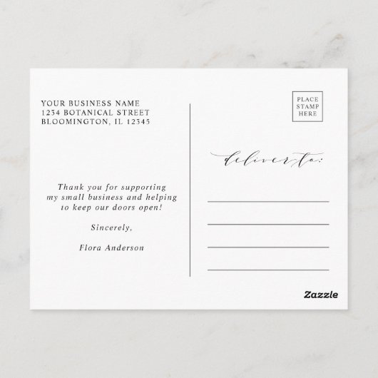 金ゴールドとグリーン植物事業ありがとう ポストカード (裏面)