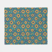 金ゴールドとグリーン毛布フローラシームレスデザイン。 フリースブランケット (正面(横))