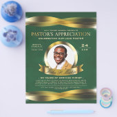 金ゴールドとグリーン牧師の感謝の教会サービス チラシ (シングル)