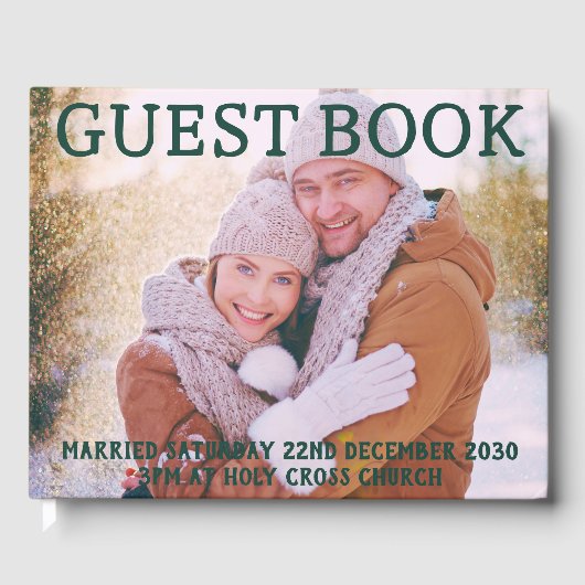 金ゴールドとグリーン結婚クリスマスの写真 ゲストブック (正面)