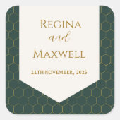 金ゴールドとグリーン金ゴールド1920年代ヴィンテージ結婚式アールデコ スクエアシール (正面)