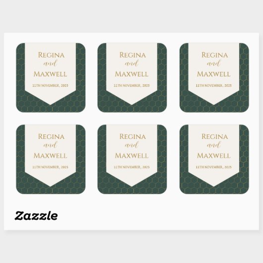 金ゴールドとグリーン金ゴールド1920年代ヴィンテージ結婚式アールデコ スクエアシール (シート)