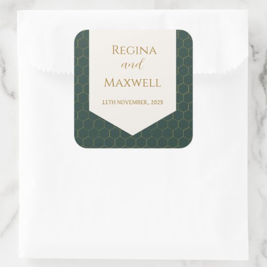 金ゴールドとグリーン金ゴールド1920年代ヴィンテージ結婚式アールデコ スクエアシール (バッグ)