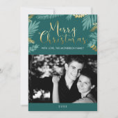 金ゴールドとグリーン離れクリスマスの写真 シーズンカード (正面)