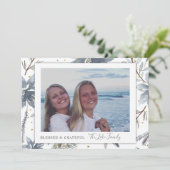 金ゴールドとグレーのフォトホリデーカード 案内状 (スタンド正面)