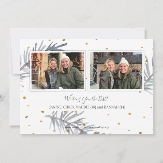 金ゴールドとグレーのフォトホリデーカード 案内状 (裏面)