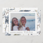 金ゴールドとグレーのフォトホリデーカード 案内状 (正面/裏面)