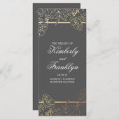 金ゴールドとグレーのヴィンテージフローラ結婚式 プログラム (正面/裏面)