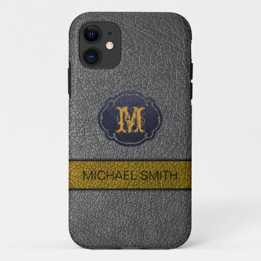 金ゴールドとグレーレザー Case-Mate iPhoneケース (裏面)