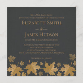 金ゴールドとグレー紅葉結婚式招待状 招待状