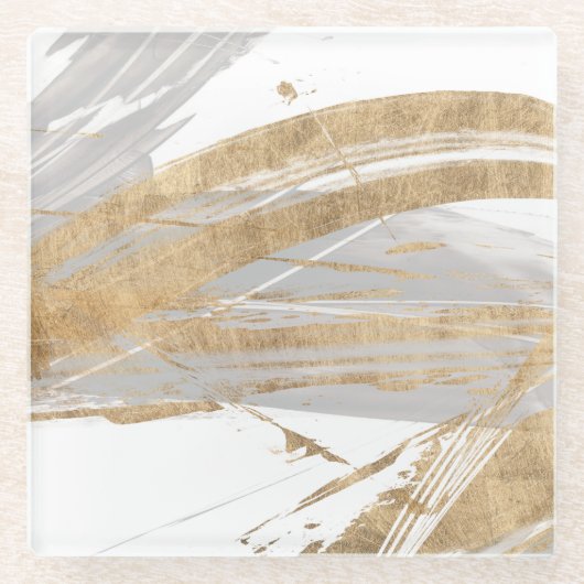 金ゴールドとグレー ガラスコースター (正面)