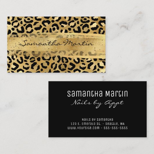 金ゴールドとゴールデンフォイルヒョウのブラシストローク 名刺 (正面/裏面)
