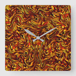 金ゴールドとサンゴまたは鮮やかな赤のテクスチャ スクエア壁時計