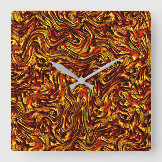 金ゴールドとサンゴまたは鮮やかな赤のテクスチャ スクエア壁時計 (正面)