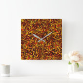 金ゴールドとサンゴまたは鮮やかな赤のテクスチャ スクエア壁時計 (ホーム)