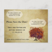 金ゴールドとサンゴハートリーフツリー日付を保存 案内ポストカード (裏面)