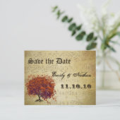 金ゴールドとサンゴハートリーフツリー日付を保存 案内ポストカード (スタンド正面)