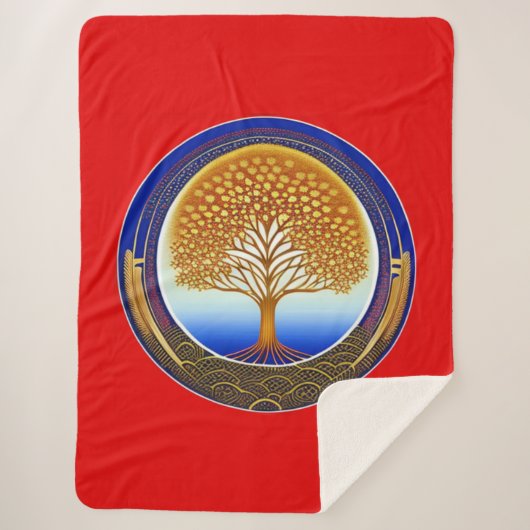 金ゴールドとシアンツリー シェルパブランケット (正面)