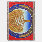 金ゴールドとシアンツリー スローブランケット (正面縦)