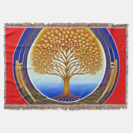 金ゴールドとシアンツリー スローブランケット