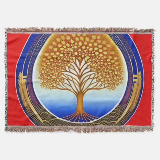 金ゴールドとシアンツリー スローブランケット (正面)