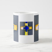 金ゴールドとシアン水色クロスマグ ジャンボコーヒーマグカップ (正面)