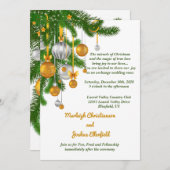 金ゴールドとシルバーのオーナメント結婚ズ 招待状 (正面/裏面)