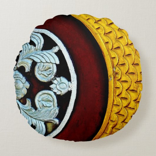 金ゴールドとシルバーのドア ラウンドクッション (正面)