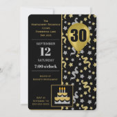 金ゴールドとシルバーのブラック30th誕生日紙吹雪 招待状 (裏面)