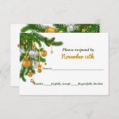 金ゴールドとシルバーオーナメントオン支店ウェディングRSVP 招待状 (正面/裏面)