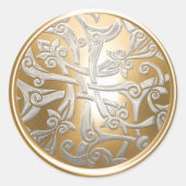 金ゴールドとシルバーセルティックダマスク封筒用シール ラウンドシール (正面)
