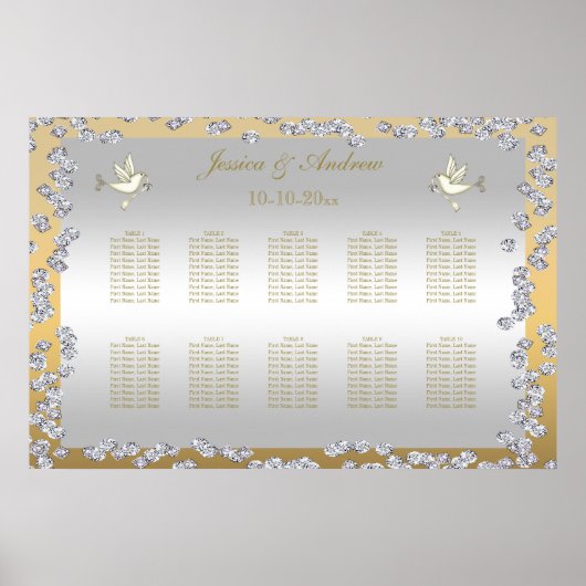 金ゴールドとシルバーダイヤモンドとドーブのシーティングチャート ポスター (正面)