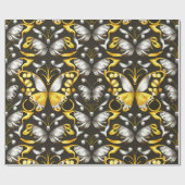 金ゴールドとシルバー蝶 ラッピングペーパー (フラット)