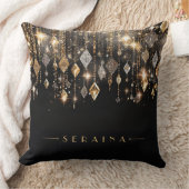 金ゴールドとシルバーBoho Gems on Black ID1035 クッション (ブランケット)