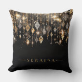 金ゴールドとシルバーBoho Gems on Black ID1035 クッション (正面)