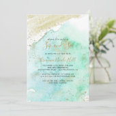 金ゴールドとシンプルグリーンのミニマリストSipと参照 招待状 (スタンド正面)