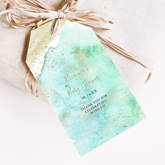 金ゴールドとシンプルグリーンミニマリスト赤ちゃんシャワー ギフトタグ