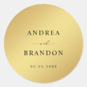 金ゴールドとシンプルブラックミニマリストエレガントな結婚式 ラウンドシール (正面)