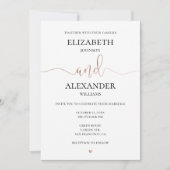 金ゴールドとシンプル白結婚書エレガント跡 招待状 (正面)