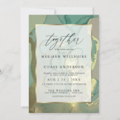 金ゴールドとスモークグリーンアルコールインク水色 招待状 (正面)