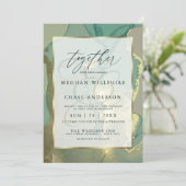 金ゴールドとスモークグリーンアルコールインク水色 招待状 (スタンド正面)