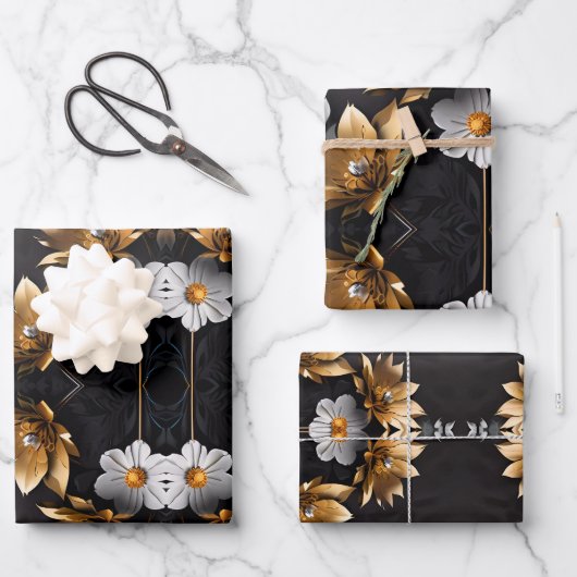 金ゴールドとスリバ結婚ーのギフトラッピング紙シート ラッピングペーパーシート (正面)