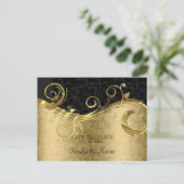 金ゴールドとスワール付きブラックダマスク – 日付を保存 案内ポストカード (スタンド正面)