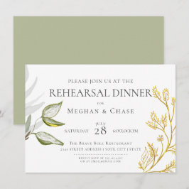 金ゴールドとセージ緑の葉 招待状