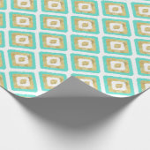 金ゴールドとターコイズの幾何学的イカットパターン ラッピングペーパー (角)