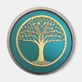 金ゴールドとターコイズの木のライフマグネット マグネット (正面)