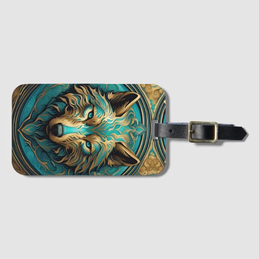 金ゴールドとターコイズウルフラゲッジタグ ラゲッジタグ (正面横)