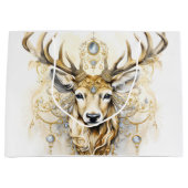 金ゴールドとダイヤモンドのキラキラ色の鹿 ラージペーパーバッグ (正面)